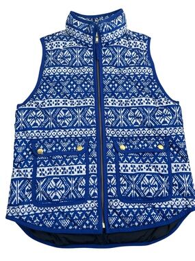 J.CREW NWT Fair Isle Quilted Down Puffer‎ Vest Blue White Nordic Print PS NEW